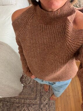 Astr Off-the-Shoulder Brown Sweater